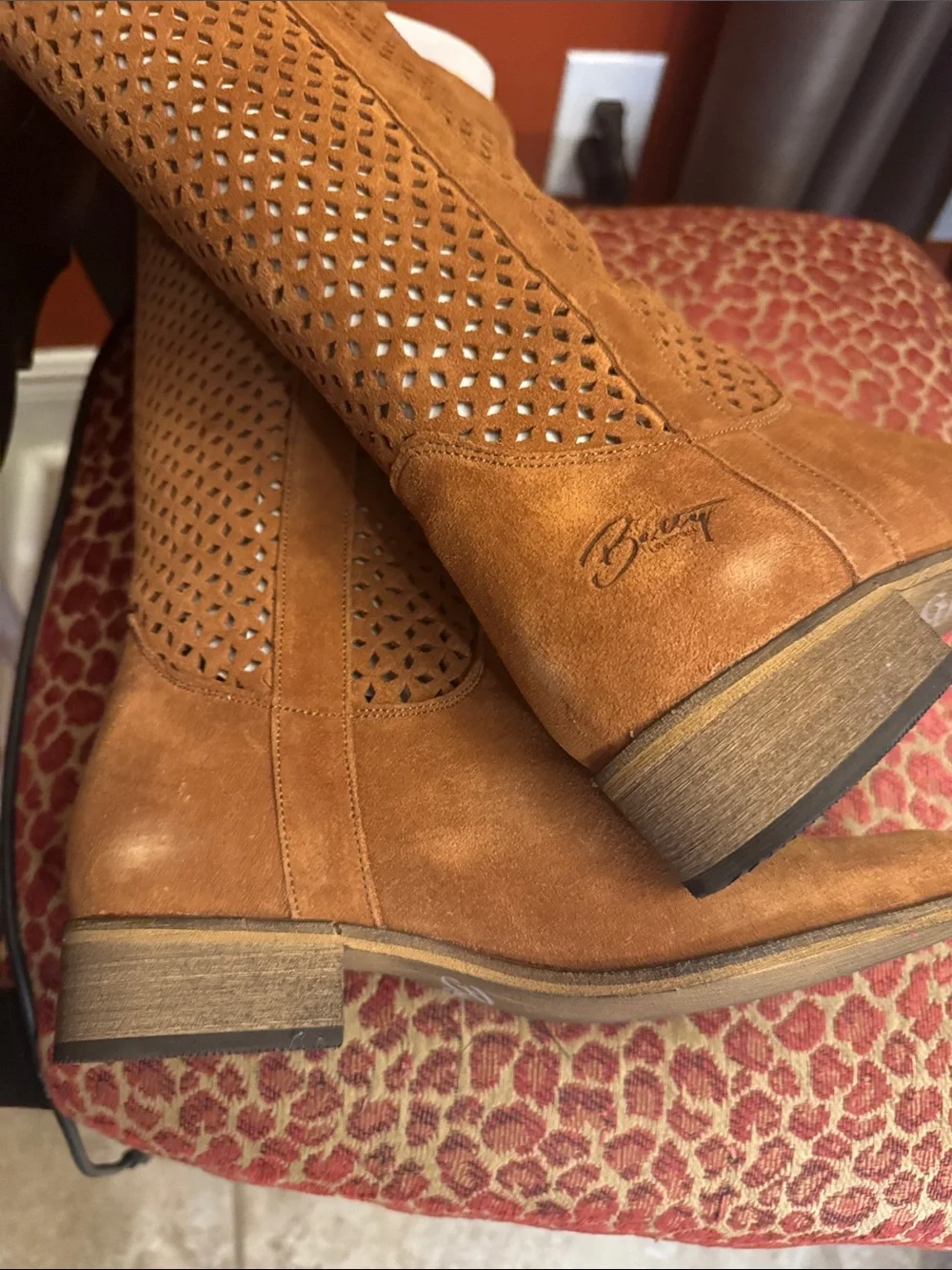 Betty London Cognac Perforated Suede Knee Boots (NWOT) ***